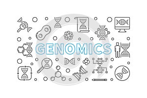 Genomics vector horizontal illustration in thin line style photo