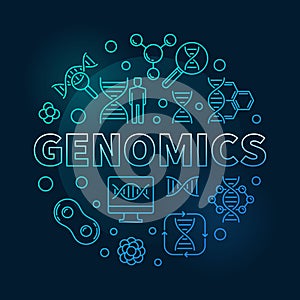 Genomics vector round blue concept outline illustration