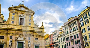 Genova colorful buildings church piazza giacomo matteotti liguria vivid italy Genoa architecture