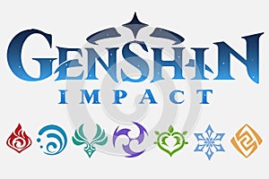 Genshin impact logo and elements icons set. photo