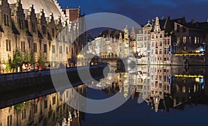 Gent old town canals at night, Belgium