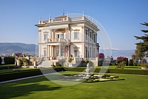 genteel italianate villa featuring a belvedere under a cloudless sky