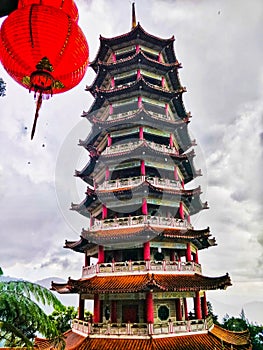 Genting Highlands, Malaysia - January 2rd 2019: Pagoda at Chin Swee Caves Temple in Genting Highlands.