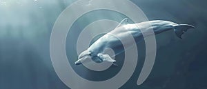 Gentle Beluga Glide Under Sunlit Waves. Concept Underwater Photography, Marine Wildlife, Beluga