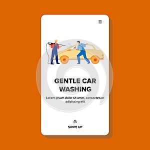 Gentle Car Washing Cleaners Togetherness Vector