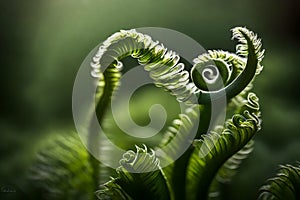 The gentle curl of a fiddlehead fern, just beginning to unfurl
