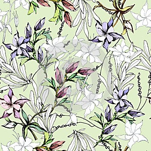 Gentle floral background. Vector seamless pattern with spring flowers in pastel colors