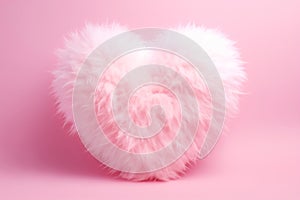 Gentle fluffy pink fur heart shape with a soft texture on cotton candy minimal background
