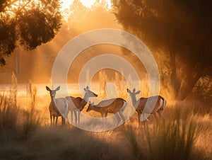 The Gentle Grazers: Deer Feeding Peacefully in the Meadow