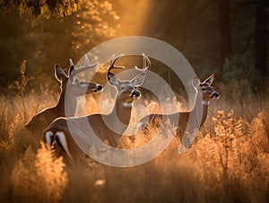 The Gentle Grazers: Deer Feeding Peacefully in the Meadow