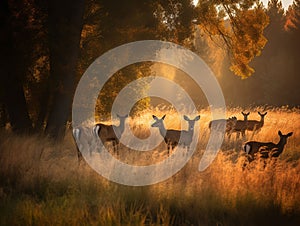 The Gentle Grazers: Deer Feeding Peacefully in the Meadow