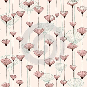 Gentle hand drawn seamless abstract vintage flower