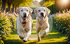 The gentle and highly intelligent Labrador Retriever is running in the park