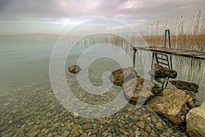 A gentle morning landscape of Ohrid Lake.