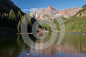 Gentle Morning Light on The Majestic Maroon Bells near Aspen Colorado.