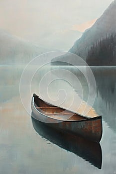 Gentle pastels depict a solitary canoe on a tranquil lake, blending seamlessly into the calm waters AI Generate photo