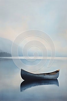 Gentle pastels depict a solitary canoe on a tranquil lake, blending seamlessly into the calm waters AI Generate photo