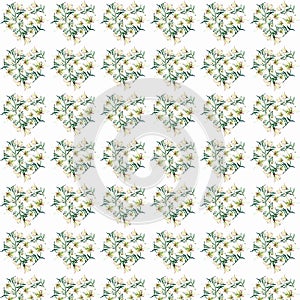 Gentle refined pattern of white beige powdery hearts lilies watercolor