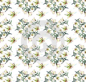 Gentle refined seamless pattern of white beige powdery hearts lilies