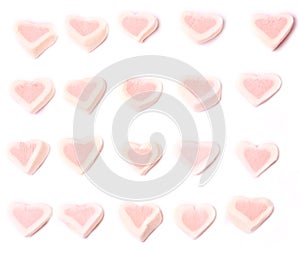 Gentle romantic background marshmallow hearts of Valentine`s Day pattern