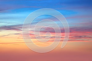 Gentle Sky at Sunset or Sunrise time with real pastel clouds, natural colors. real sky