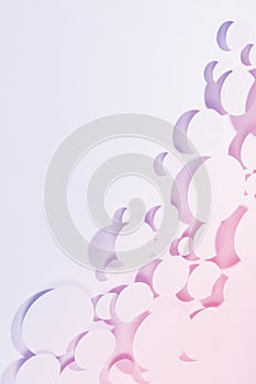 Gentle soft abstract stream of ovals in light trendy very peri, pink color in hard light with strict shadows, border, copy space.