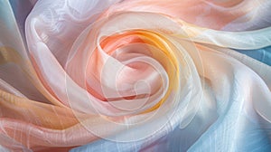 The gentle sway of a lightweight scarf in pastel tones mimicking the softness of a flower petal in the breeze.