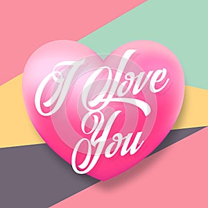 Gentle Typography Valentines Day Vector Greetings with Pink Heart Silhouette on a Colorful Background. Classy Delicate