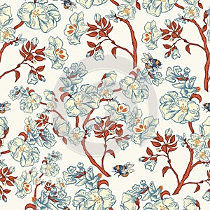 Gentle vector vintage floral seamless pattern. Botanical flowers. Regency texture