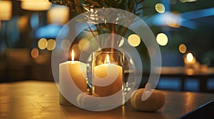 The gentle warmth from the candles adds to the cozy and welcoming atmosphere making the evening unforgettable. 2d flat photo