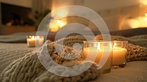 The gentle warmth of the candles invites you to curl up in the plush bed and relax. 2d flat cartoon