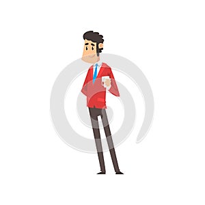 Gentleman or an aristocrat standing with glass of whiskey in his hand, funny guy character drinking alcohol vector