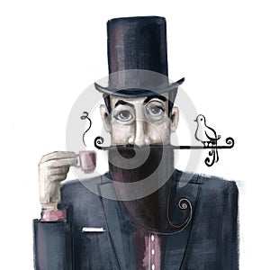 Gentleman with coffee cup, artwork, coffee time clipart