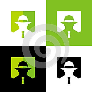 Gentleman with fedora hat, gangster or mafioso logo template, spy icon design