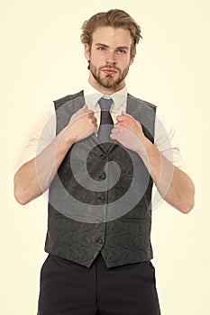 Gentleman or man or serious gentleman in waistcoat and tie