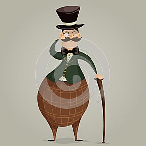 Gentleman with monocle and stick. Funny cartoon character.