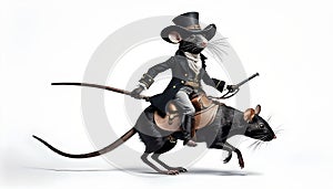 A Gentleman rat Highwayman riding a rat on a saddle