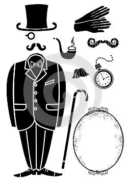 Gentleman retro suit and Accessories.Vector symbol