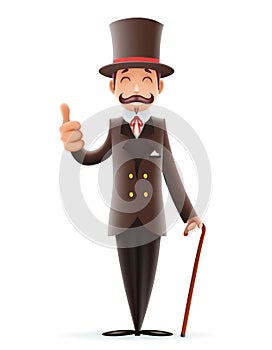 Gentleman Victorian Business Cartoon Character Icon English 3d Isolated Background Retro Vintage Great Britain Design