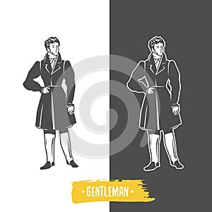 Gentlemans. Black and white vector objects.