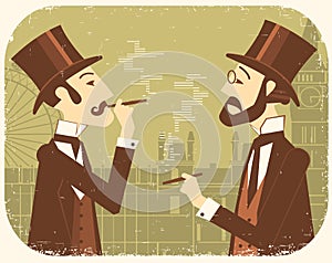 Gentlemen in bowler hats.Vintage London background