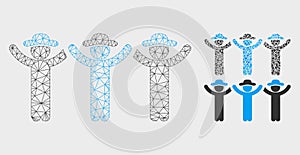Gentlemen Hands up Roundelay Vector Mesh Wire Frame Model and Triangle Mosaic Icon