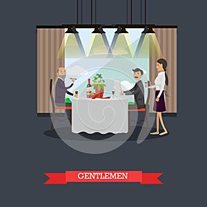 Gentlemen in restaurant concept vector illustration in flat style.