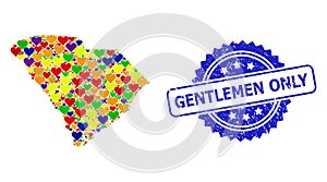 Gentlemen Only Scratched Seal and Bright Heart Mosaic Map of South Carolina State for LGBT