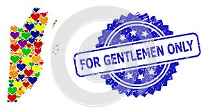 For Gentlemen Only Scratched Stamp and Bright Heart Mosaic Map of Belize for LGBT