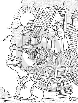 Gentlemen turtle adult coloring page