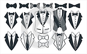 gentlemen tuxedo and bow tie vector graphic design template set for sticker, decoration, cutting and print file