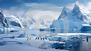 Gentoo Penguin playtime at your local iceberg. Neural network AI generated
