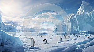 Gentoo Penguin playtime at your local iceberg. Neural network AI generated