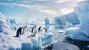 Gentoo Penguin playtime at your local iceberg. Neural network AI generated